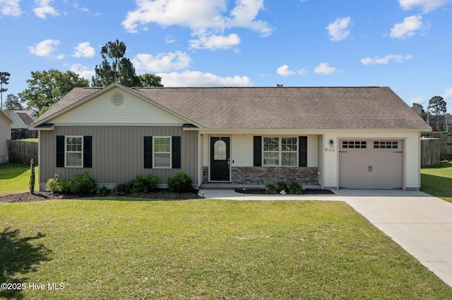 404 Bristol Ln, Hubert, NC 28539 - ranch-style home featuring an attached garage, concrete driveway, and roof with shingles