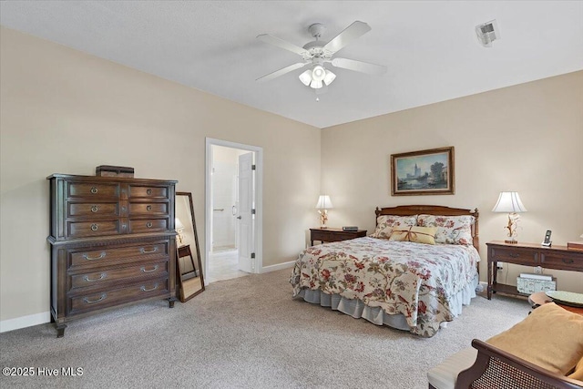 1 Pine Crest Dr, Whispering Pines, NC 28327 - bedroom featuring light carpet, connected bathroom, and ceiling fan