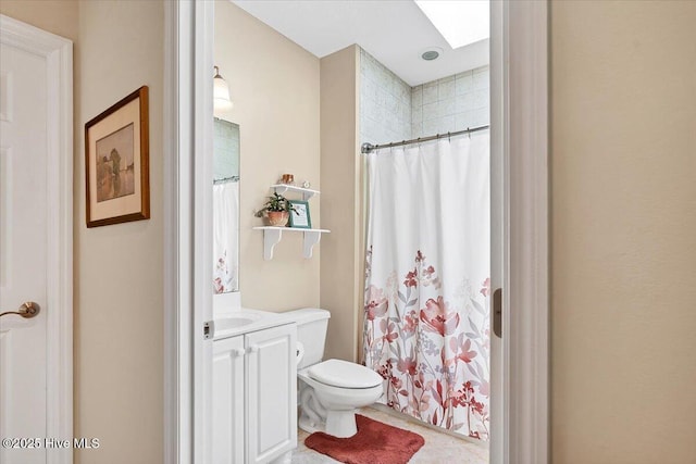 1 Pine Crest Dr, Whispering Pines, NC 28327 - full bath featuring a skylight, vanity, and a shower with shower curtain
