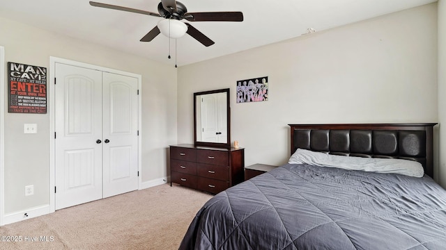 75 Bynum Ct, Vass, NC 28394 - bedroom featuring carpet floors, a closet, and a ceiling fan