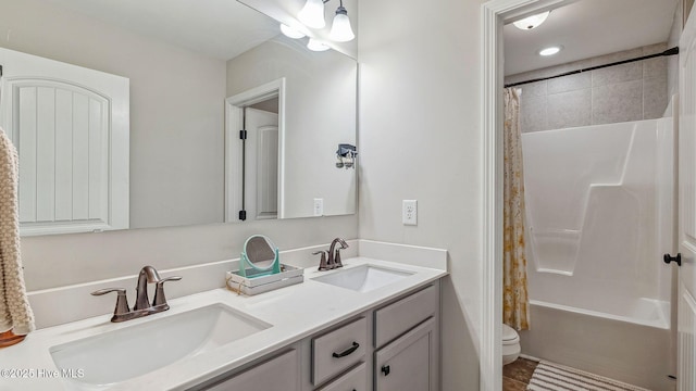 75 Bynum Ct, Vass, NC 28394 - bathroom with double vanity, shower / bath combo, and tile patterned flooring