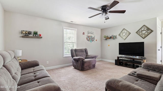 75 Bynum Ct, Vass, NC 28394 - carpeted living area featuring baseboards and ceiling fan