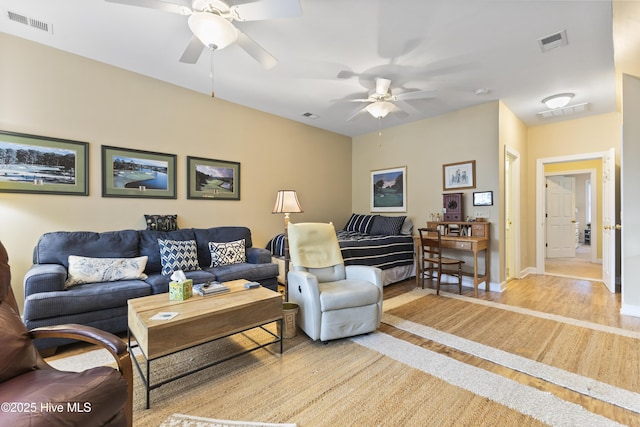 1178 Eastwood Landing Way, Sunset Beach, NC 28468 - living room featuring wood finished floors and ceiling fan