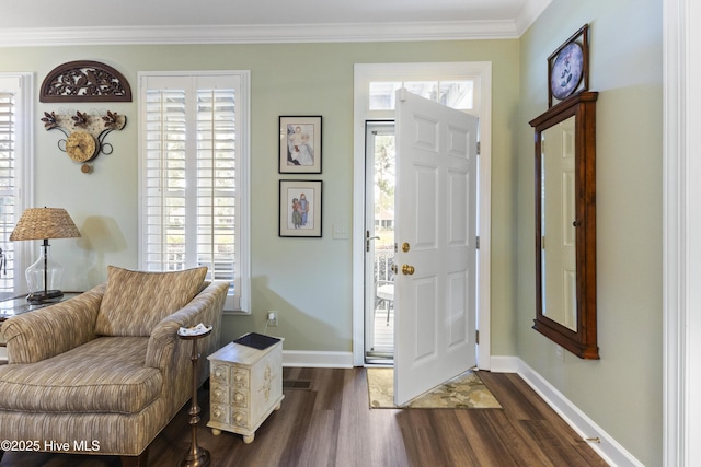 1178 Eastwood Landing Way, Sunset Beach, NC 28468 - foyer with dark wood-style floors, crown molding, and healthy amount of natural light