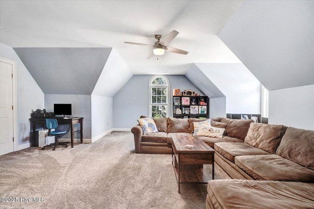 419 Morgan Trace Ln, Goldsboro, NC 27530 - carpeted living room featuring an office area, a ceiling fan, and lofted ceiling