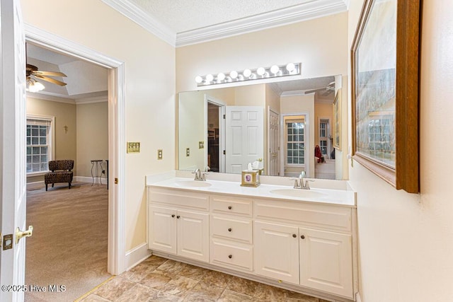 35 Magnolia Ave, Pinehurst, NC 28374 - full bathroom featuring crown molding, double vanity, and ceiling fan