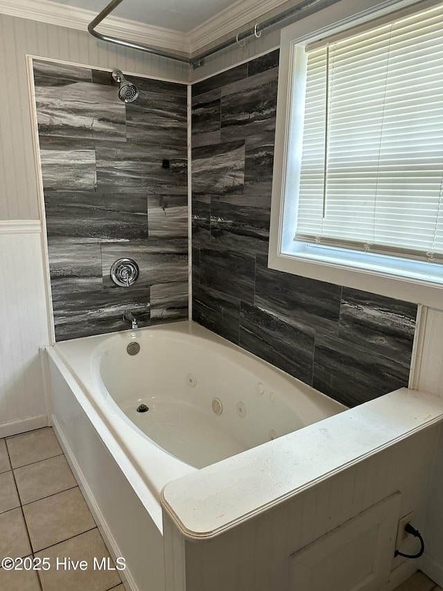 4735 Cedar Ln SW, Ocean Isle Beach, NC 28469 - full bathroom featuring tile patterned floors, a combined bath / shower with jetted tub, and ornamental molding
