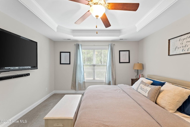 3243 Kellerton Pl, Wilmington, NC 28409 - bedroom featuring a tray ceiling, carpet floors, ornamental molding, and ceiling fan