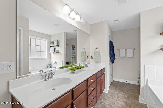 3243 Kellerton Pl, Wilmington, NC 28409 - bathroom with double vanity, a bath, and curtained shower