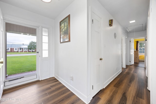 304 N Main St, Colerain, NC 27924 - corridor featuring attic access and dark wood finished floors