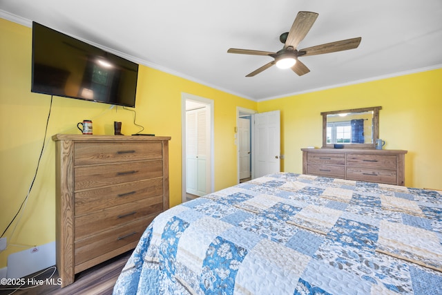 304 N Main St, Colerain, NC 27924 - bedroom featuring crown molding, wood finished floors, and a ceiling fan