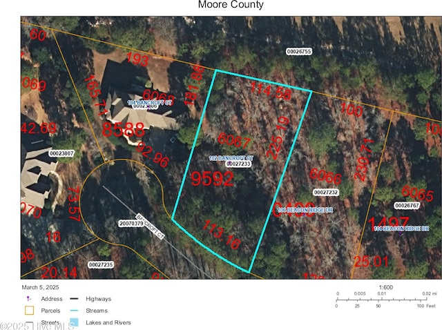 102 Bancroft Ct, West End, NC 27376 - aerial map of property and surrounding area featuring property parcel outlined