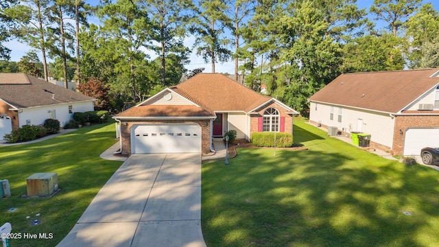 108 Bayswater Ct, New Bern, NC 28562 - view of front of home featuring brick siding, concrete driveway, a garage, and a front lawn