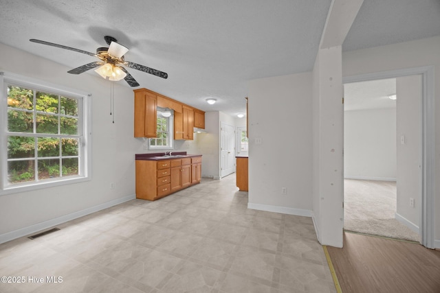 1218 Early Station Rd, Aulander, NC 27805 - kitchen with a ceiling fan, healthy amount of natural light, and brown cabinetry