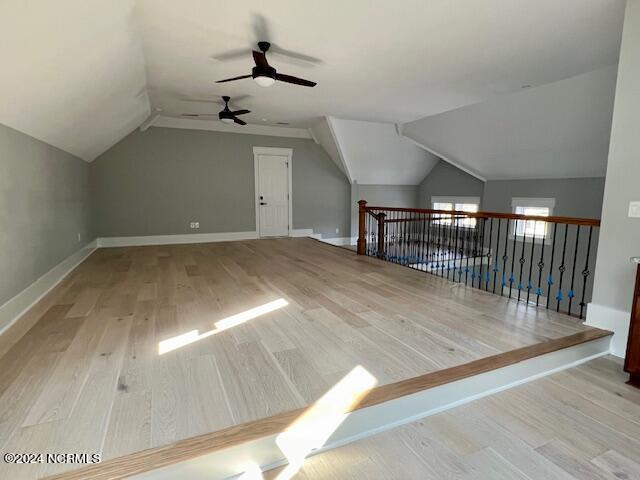 700 Bertram Ct, Hampstead, NC 28443 - bonus room featuring ceiling fan, wood finished floors, and vaulted ceiling