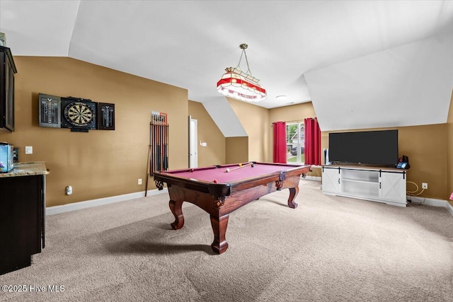 621 Longleaf Rd, Aberdeen, NC 28315 - game room featuring carpet floors, lofted ceiling, and billiards