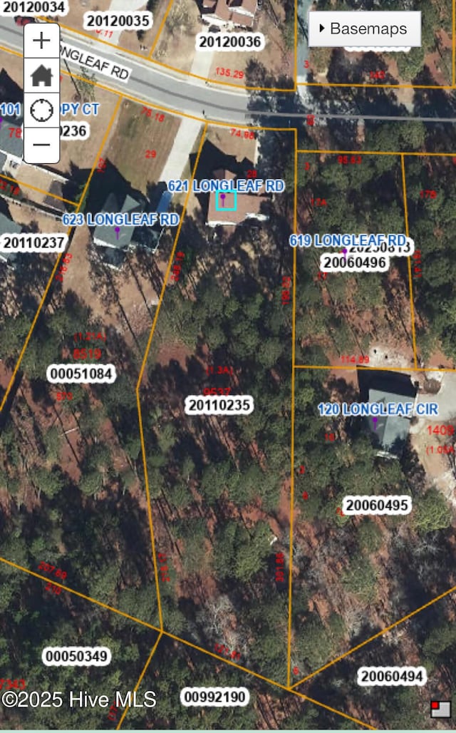 621 Longleaf Rd, Aberdeen, NC 28315 - aerial view of property's location featuring property parcel outlined