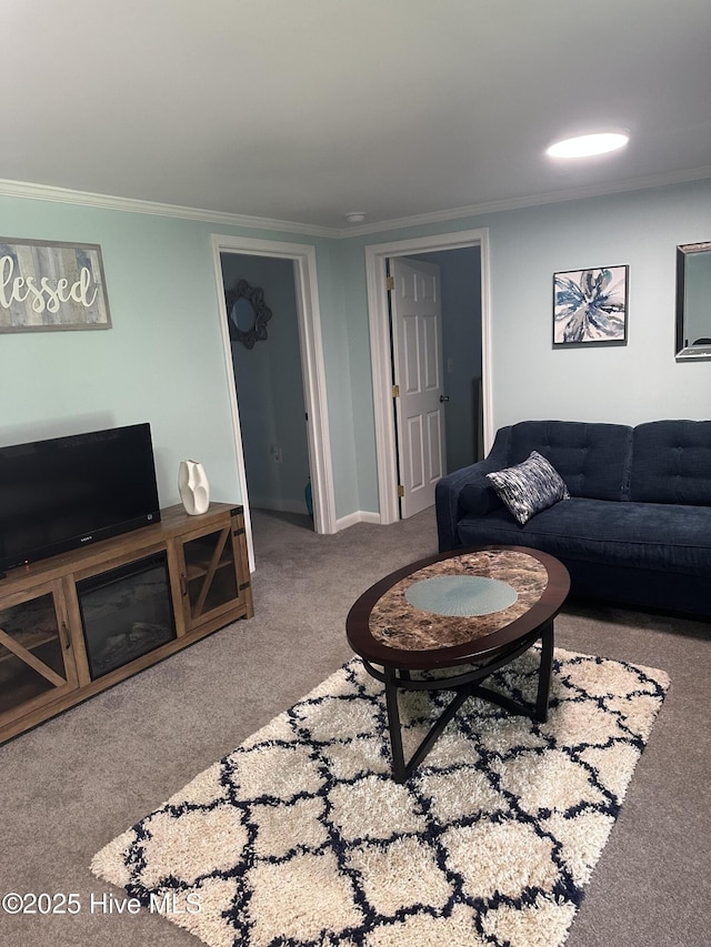 410 Brown Dr, New Bern, NC 28560 - living area with carpet floors and ornamental molding