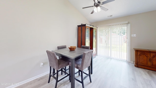973 Ramsey Rd, Jacksonville, NC 28546 - dining area with light wood-style flooring, vaulted ceiling, and ceiling fan
