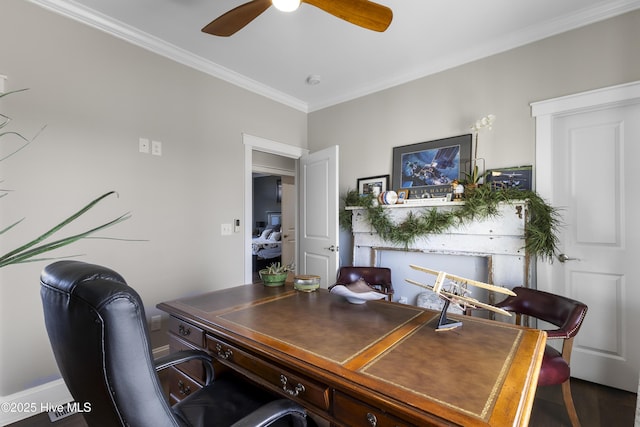 611 New River Inlet Rd, North Topsail Beach, NC 28460 - office featuring crown molding and a ceiling fan