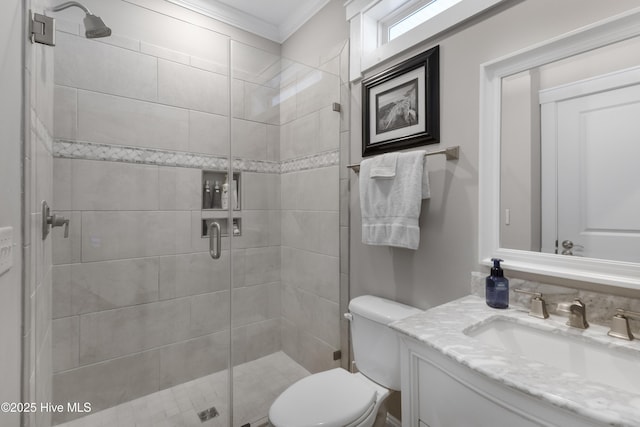 611 New River Inlet Rd, North Topsail Beach, NC 28460 - full bath featuring ornamental molding, vanity, and a shower stall