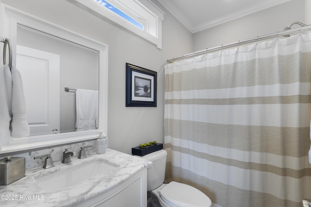 611 New River Inlet Rd, North Topsail Beach, NC 28460 - bathroom featuring vanity, crown molding, and a shower with shower curtain