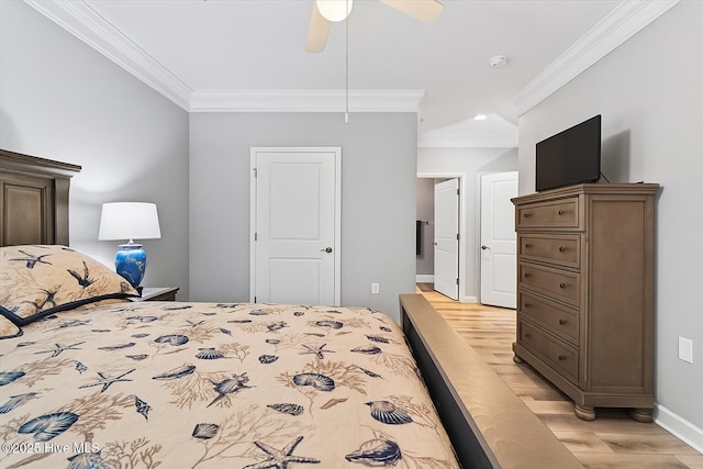 280 Woodlands Way Unit 5, Calabash, NC 28467 - bedroom with light wood finished floors, crown molding, recessed lighting, and ceiling fan