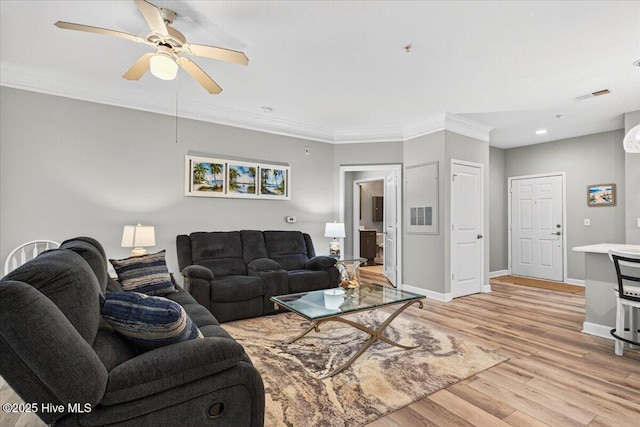 280 Woodlands Way Unit 5, Calabash, NC 28467 - living area with light wood-type flooring, ceiling fan, recessed lighting, and ornamental molding