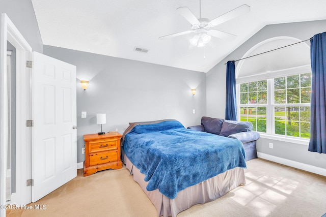 529 Maple Branches Dr, Leland, NC 28451 - carpeted bedroom with vaulted ceiling and ceiling fan