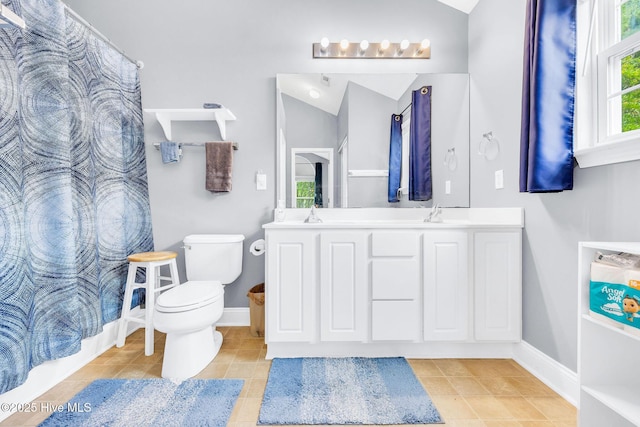 529 Maple Branches Dr, Leland, NC 28451 - full bathroom featuring double vanity, tile patterned floors, and a shower with curtain