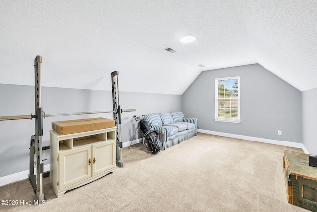 529 Maple Branches Dr, Leland, NC 28451 - sitting room with vaulted ceiling, light colored carpet, and a textured ceiling