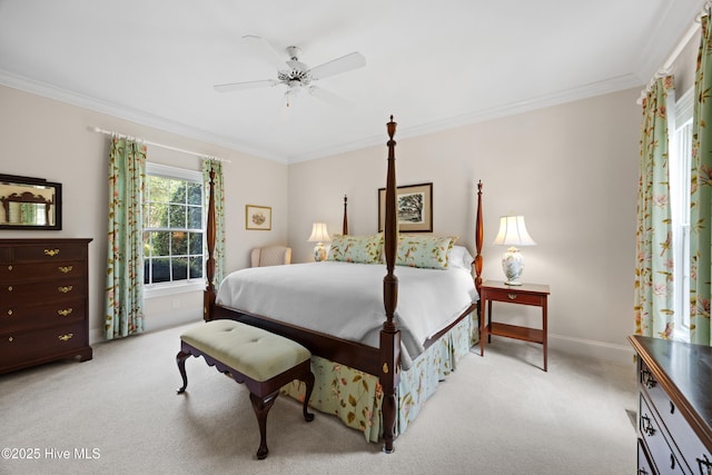 2000 Marsh Harbor Pl, Wilmington, NC 28405 - bedroom featuring light carpet, crown molding, and a ceiling fan