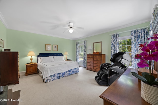 2000 Marsh Harbor Pl, Wilmington, NC 28405 - bedroom with crown molding, multiple windows, carpet flooring, and ceiling fan