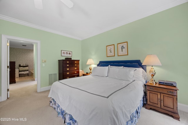 2000 Marsh Harbor Pl, Wilmington, NC 28405 - bedroom featuring light carpet, crown molding, and ceiling fan