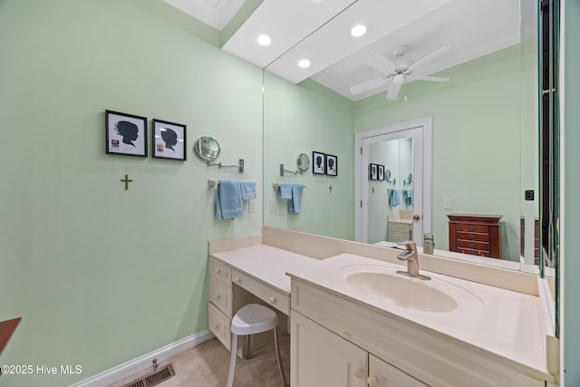 2000 Marsh Harbor Pl, Wilmington, NC 28405 - bathroom with vanity, recessed lighting, and a ceiling fan