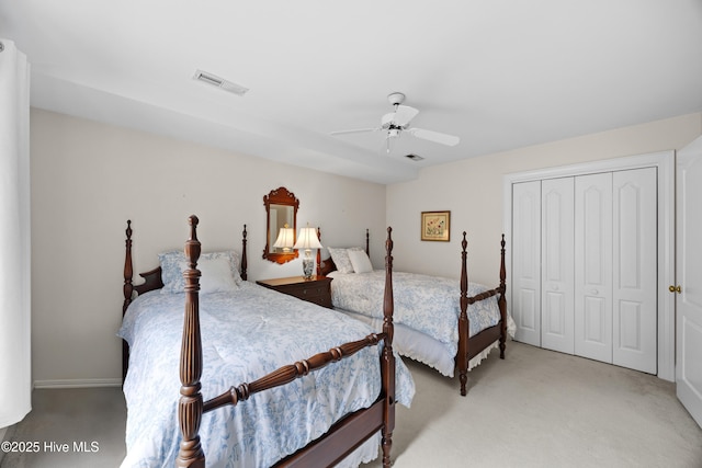 2000 Marsh Harbor Pl, Wilmington, NC 28405 - bedroom with light carpet, a closet, and a ceiling fan