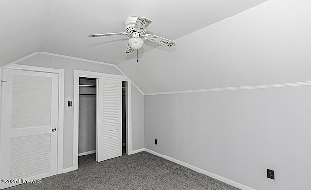 309 Mcgwigan St, Enfield, NC 27823 - additional living space with vaulted ceiling, ceiling fan, and dark colored carpet