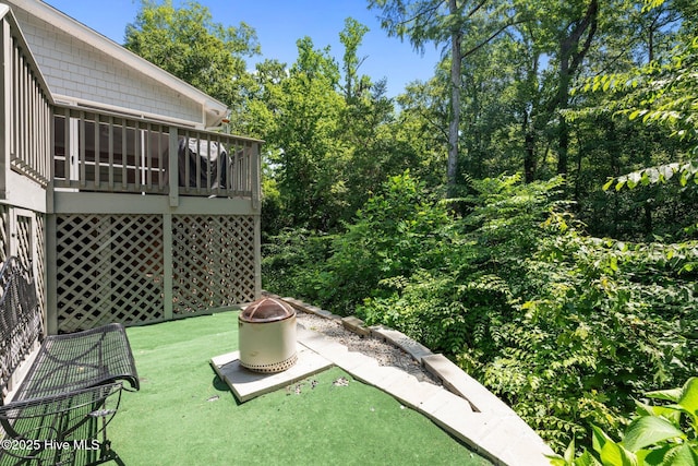 118 Tremayne Dr, New Bern, NC 28560 - view of yard featuring a fire pit and a wooden deck