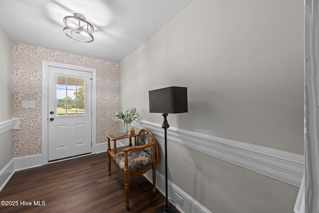 902 College St, Vanceboro, NC 28586 - entryway featuring wallpapered walls and dark wood-type flooring
