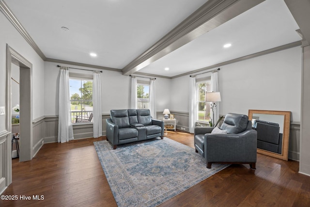 902 College St, Vanceboro, NC 28586 - living area with crown molding, wood finished floors, wainscoting, and recessed lighting