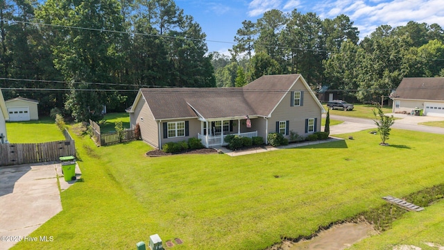 1134 Tebo Rd, New Bern, NC 28562 - view of front facade featuring covered porch, a gate, concrete driveway, and a shingled roof