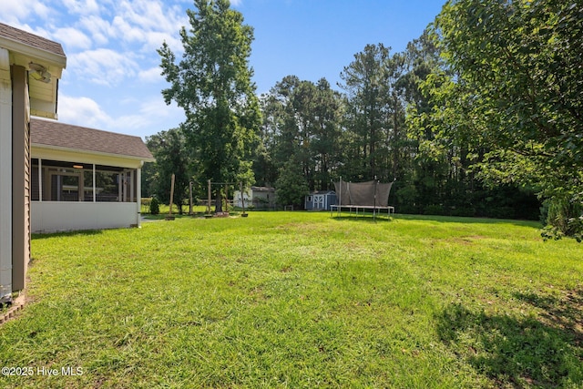 1134 Tebo Rd, New Bern, NC 28562 - view of green lawn featuring a trampoline and a sunroom