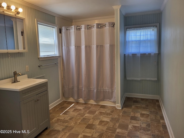 550 E Pungo St, Belhaven, NC 27810 - bathroom featuring ornamental molding, vanity, and stone finish flooring