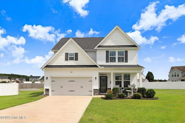 108 Bernier Ct, Princeton, NC 27569 - craftsman-style home featuring driveway, an attached garage, a porch, and roof with shingles