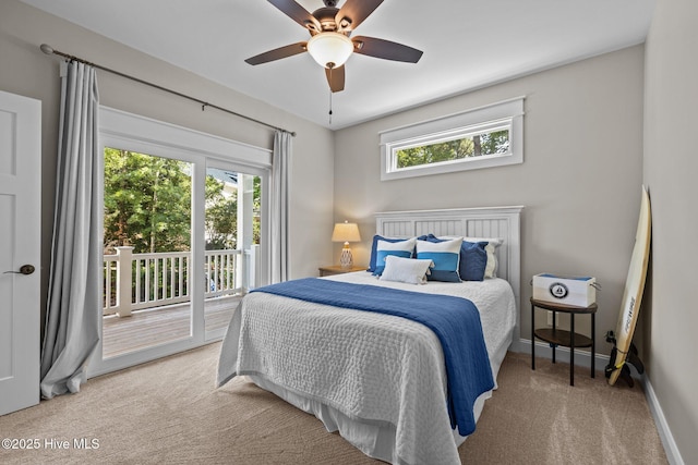 8805 Sound View Ct, Emerald Isle, NC 28594 - carpeted bedroom with access to exterior and ceiling fan