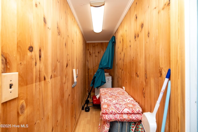 124 Holiday Knl, Hertford, NC 27944 - bathroom featuring wood finished floors, wooden walls, and ornamental molding