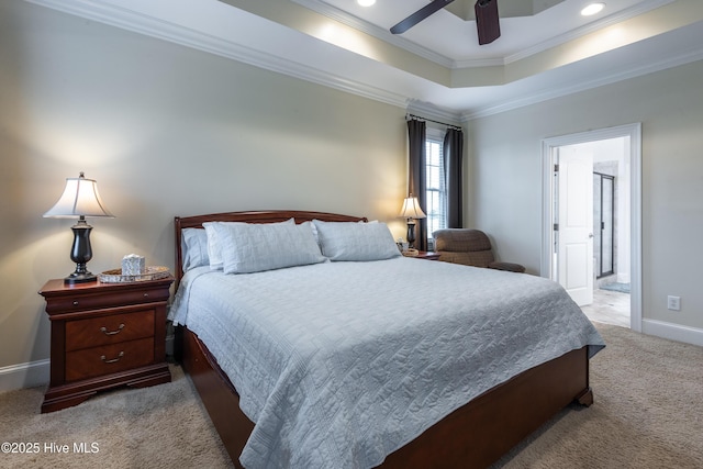 404 River Birch Dr, Greenville, NC 27858 - bedroom with carpet flooring, crown molding, a tray ceiling, ceiling fan, and recessed lighting