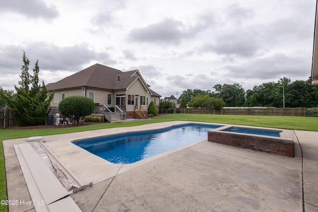 404 River Birch Dr, Greenville, NC 27858 - view of pool featuring an in-ground hot tub, a deck, a fenced backyard, and a patio