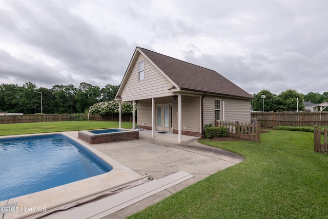 404 River Birch Dr, Greenville, NC 27858 - view of pool with an in-ground hot tub, a fenced backyard, a patio, and french doors