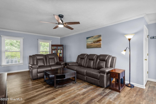 5023 Marathon Landing Ct, Castle Hayne, NC 28429 - living room with a ceiling fan, wood finished floors, and crown molding